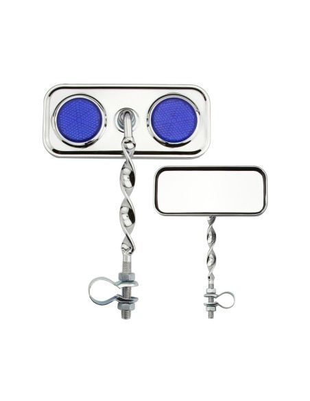 Rectangle Flat Twisted Mirror Chrome Blue Reflectors.